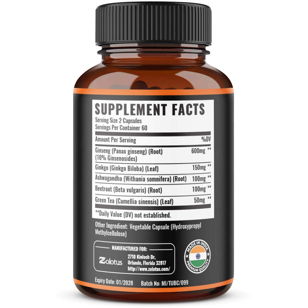 Zolotus Korean Red Panax Ginseng with Ginkgo Biloba - 120 Capsules - image 2