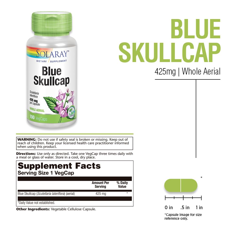 SOLARAY Blue Skullcap Supplement 425mg - 100 Vegetarian Capsules - image 2
