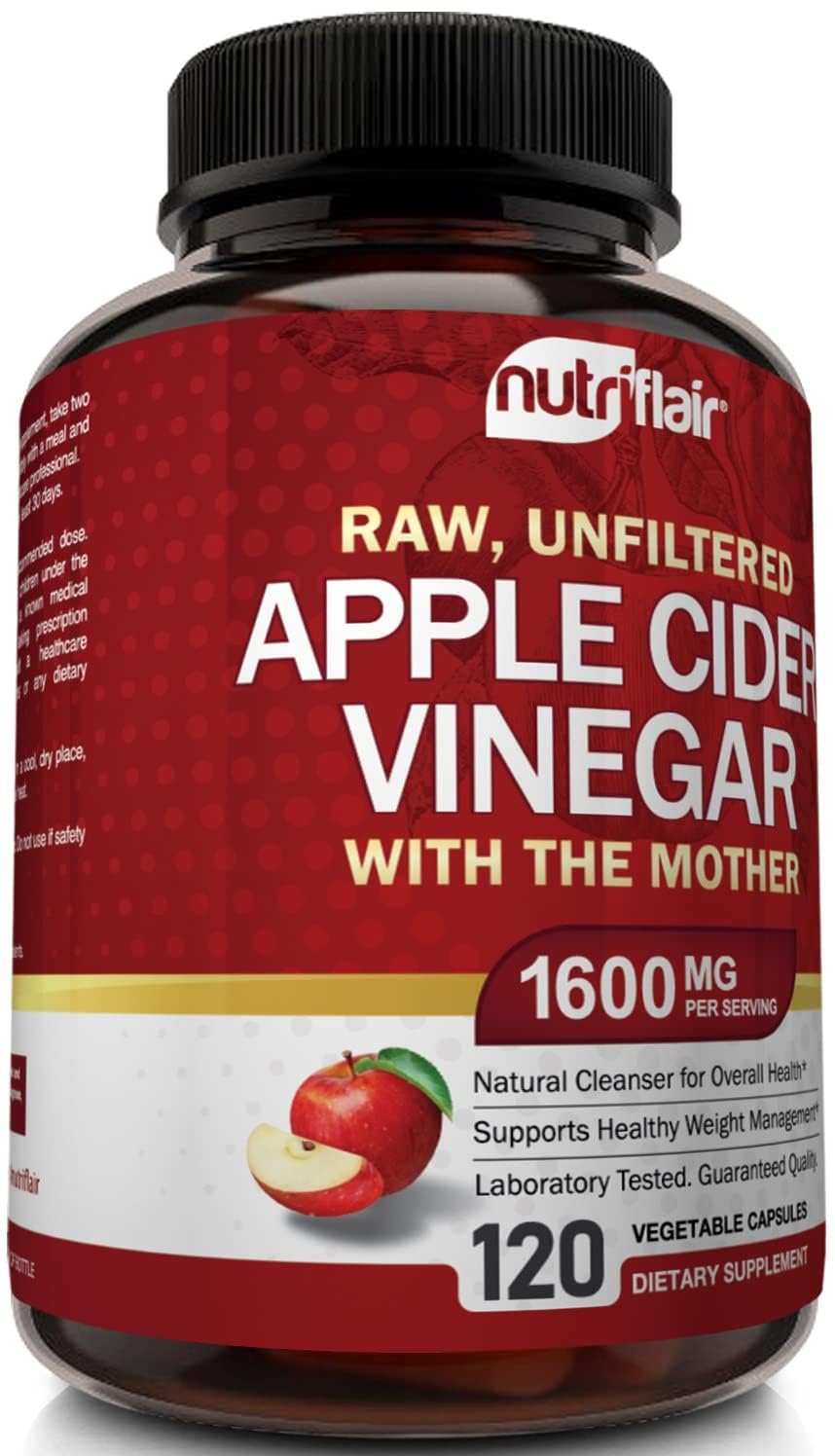 NutriFlair Apple Cider Vinegar Capsules with Mother 1600mg - 120 Capsules - image 5
