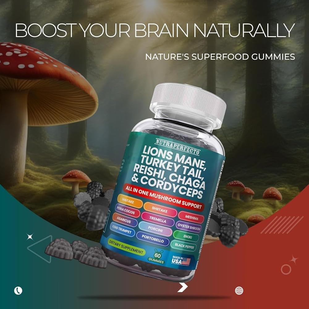 NutraPerfecto Organic Mushroom Gummies 20 in 1 Complex - 60 Count - image 2