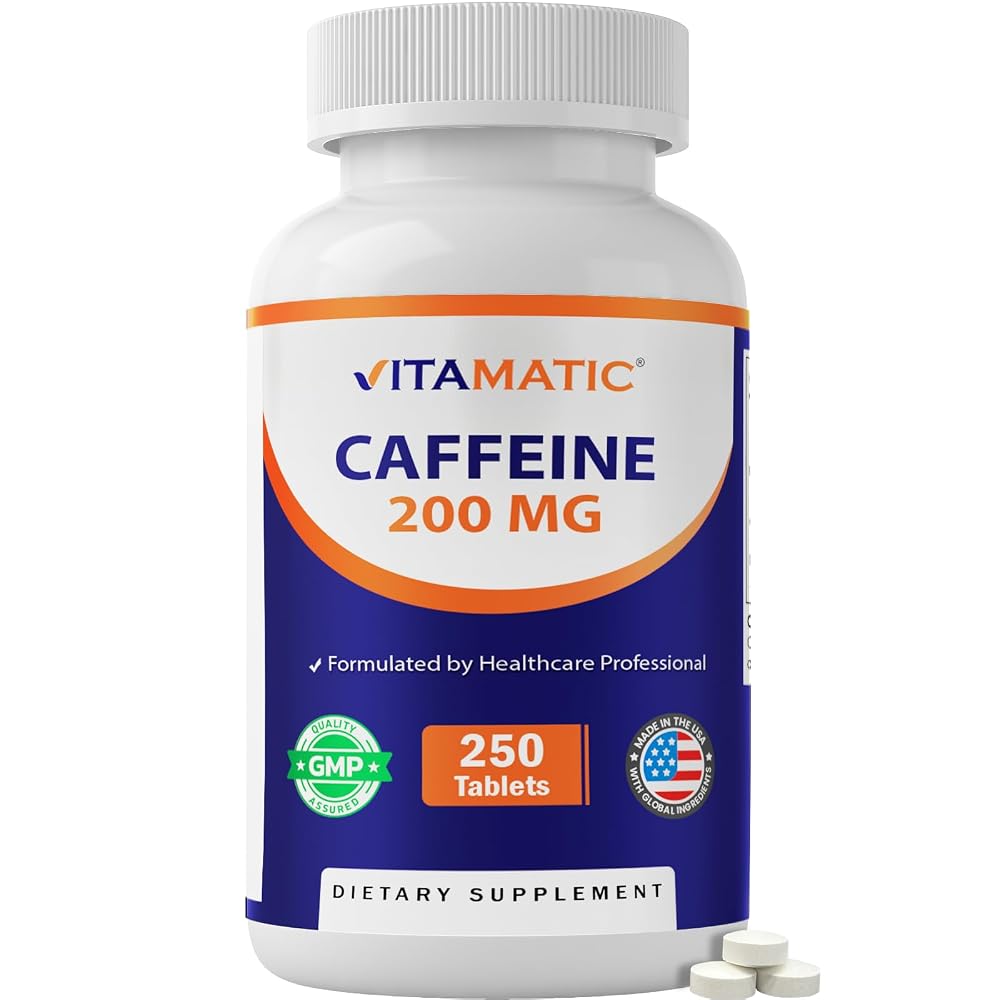Vitamatic Caffeine Pills 200mg per Serving, 250 Vegetarian Tablets