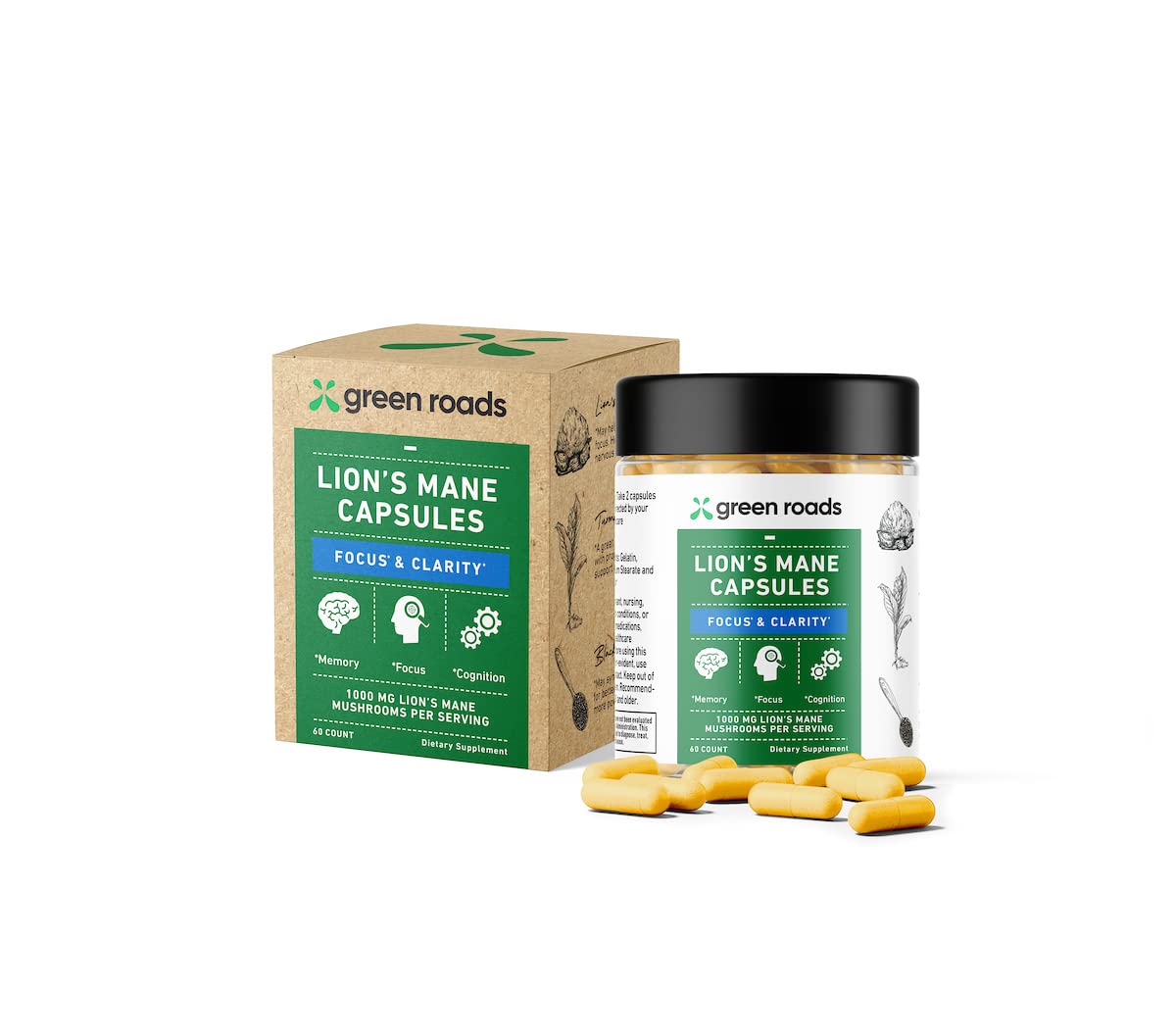 Green Roads Lion's Mane Mushroom Capsules for Focus & Clarity - 60 Count - image 3