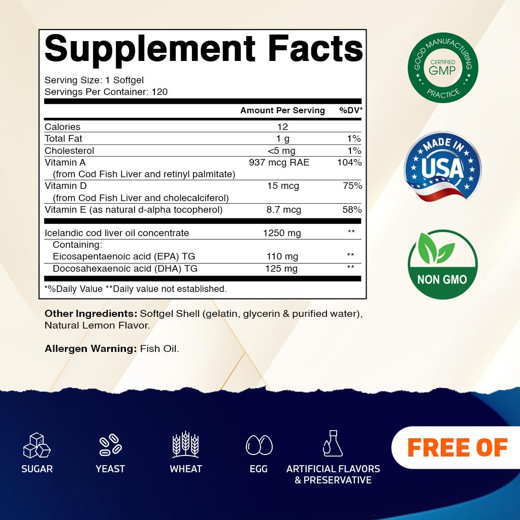 Vitamatic Icelandic Cod Liver Oil 1250 mg - 120 Softgels - image 2