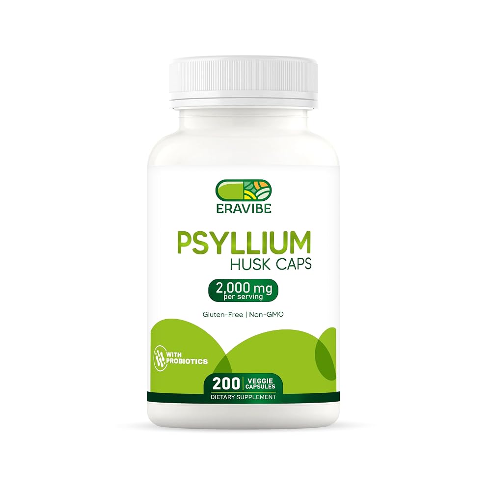 ERAVIBE Psyllium Husk Capsules with Probiotics Fiber Supplement - 200 Count