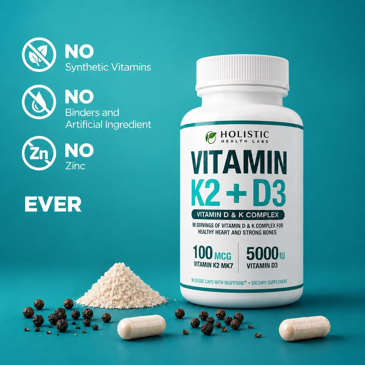 Holistic Health Labs Vitamin K2 + D3 5000 IU - 90 Capsules - image 2