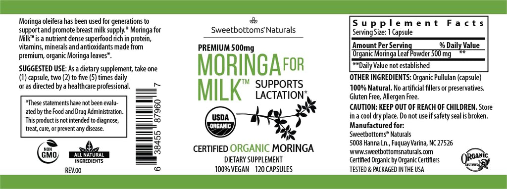Sweetbottoms Organic Moringa Capsules for Breastfeeding Support - 120 Capsules - image 7
