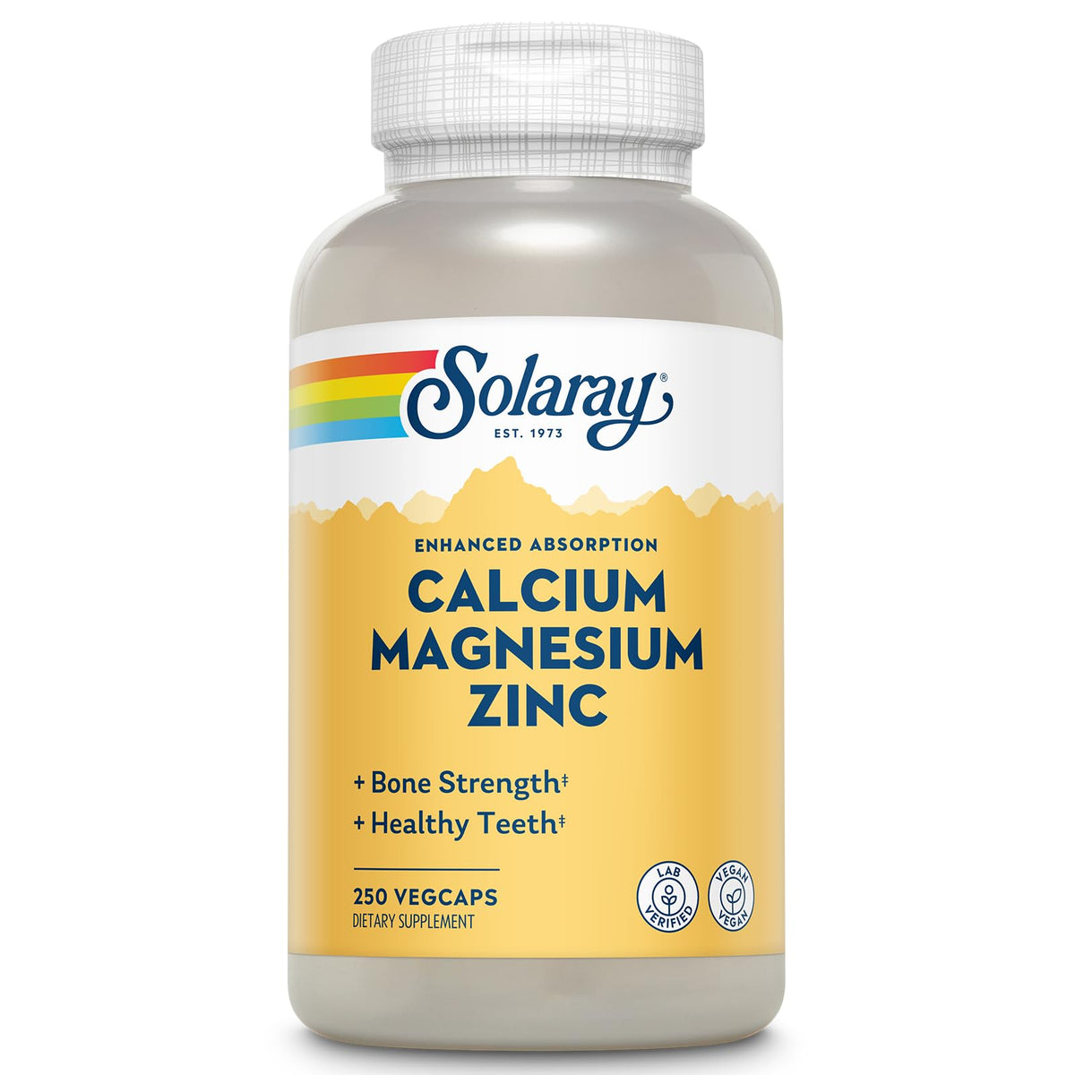 SOLARAY Calcium Magnesium Zinc Supplement - 250 Vegetarian Capsules