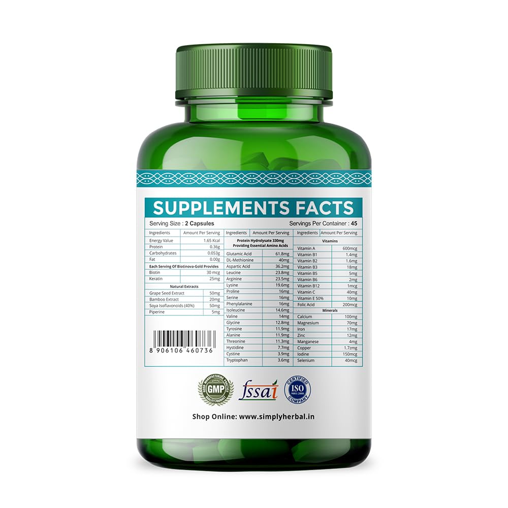 Simply Herbal Biotin Vitamin B7 for Hair, Skin & Nails - 90 Vegetarian Capsules - image 2