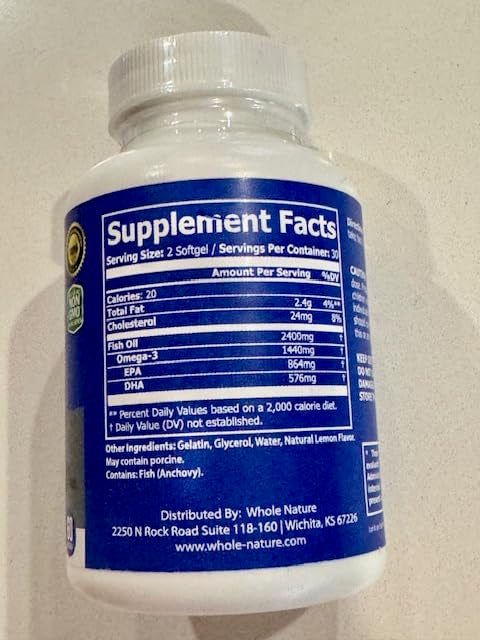 Whole Nature Omega-3 Fish Oil 2400 mg Heart & Brain Support - 60 Capsules - image 8