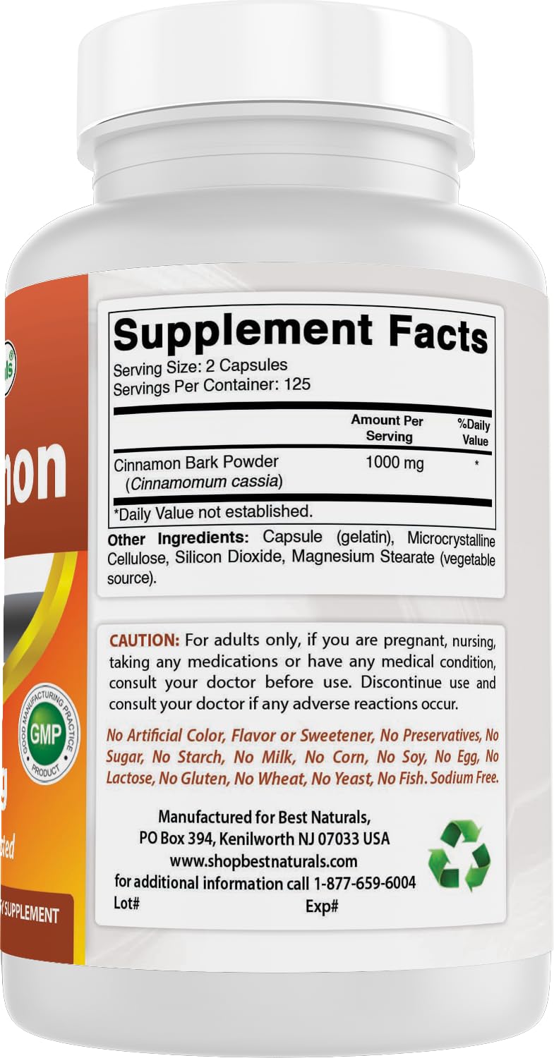 Best Naturals Cinnamon 500 mg - 250 Capsules - image 6