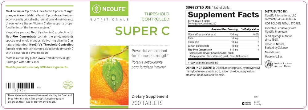 NeoLife Super C Vitamin C Supplement with Bioflavonoids - 200 Tablets - image 5
