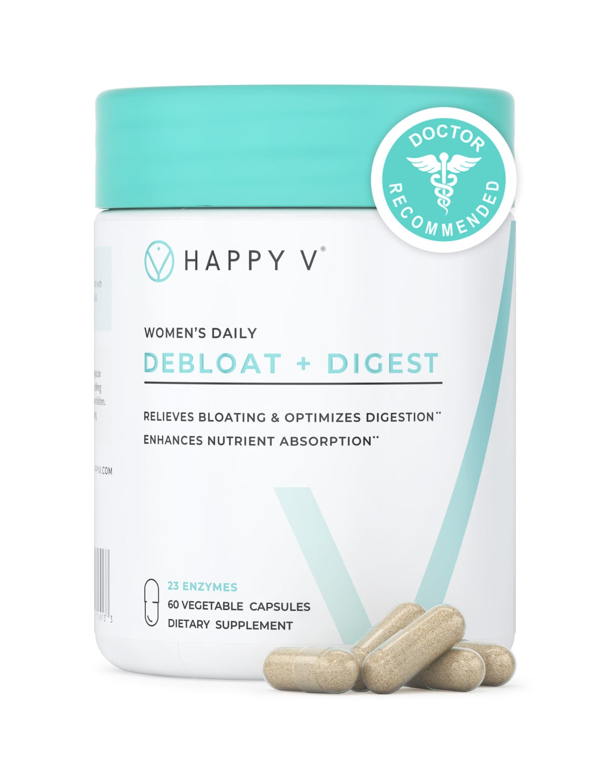 Happy V Debloat + Digest Digestive Enzymes - 60 Vegan Capsules