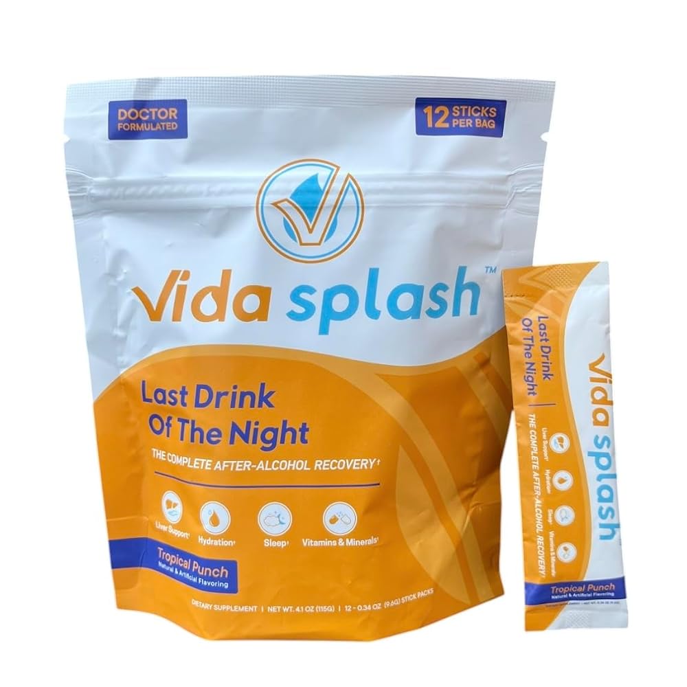 Vida Splash After-Alcohol Recovery Drink Mix Tropical Punch - 12 Sticks