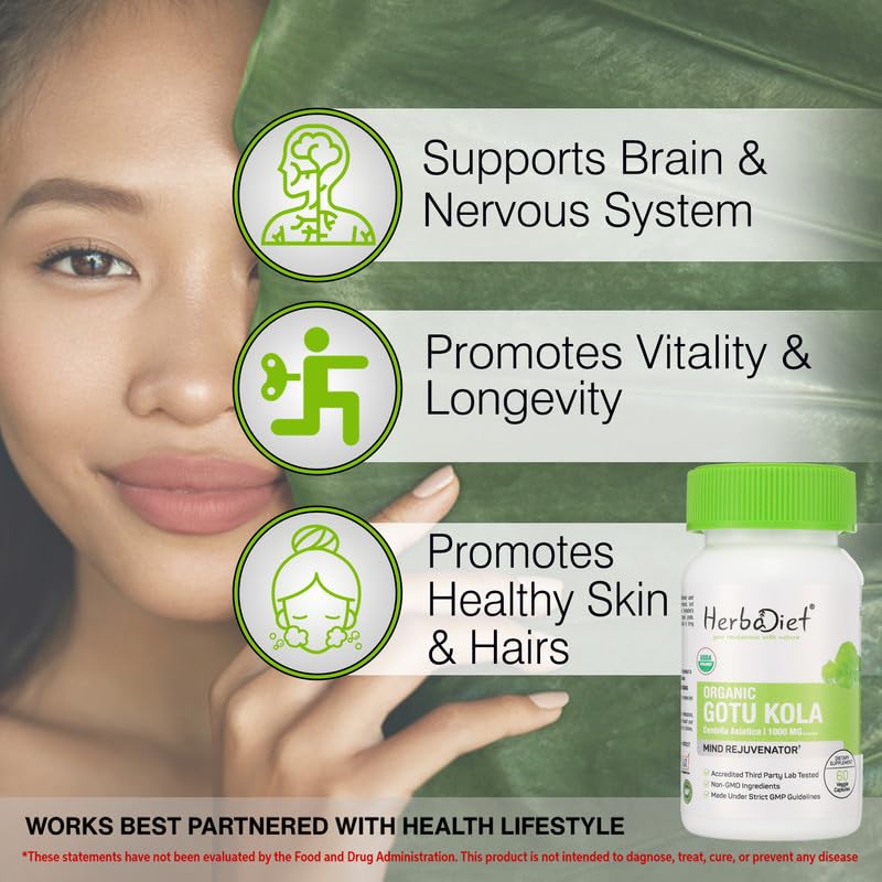 Herbadiet Organic Gotu Kola Brahmi Cognitive Supplement - 120 Capsules - image 4
