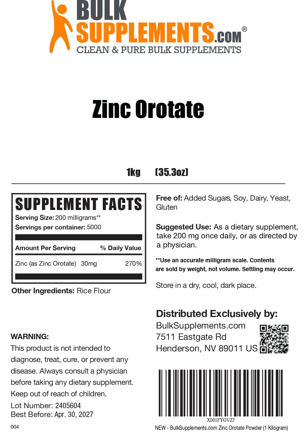 BulkSupplements.com Zinc Orotate Powder