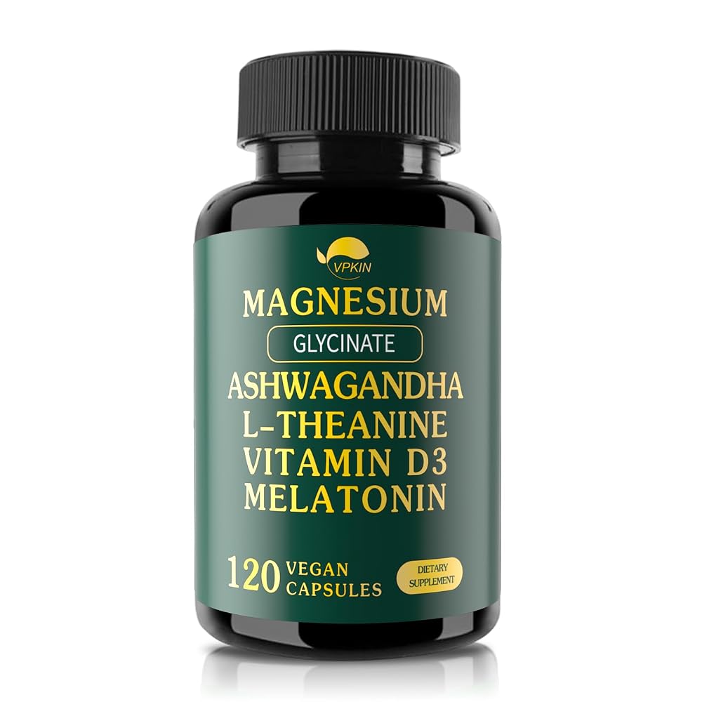 VPKIN Magnesium Ashwagandha Supplement with L-Theanine - 120 Capsules