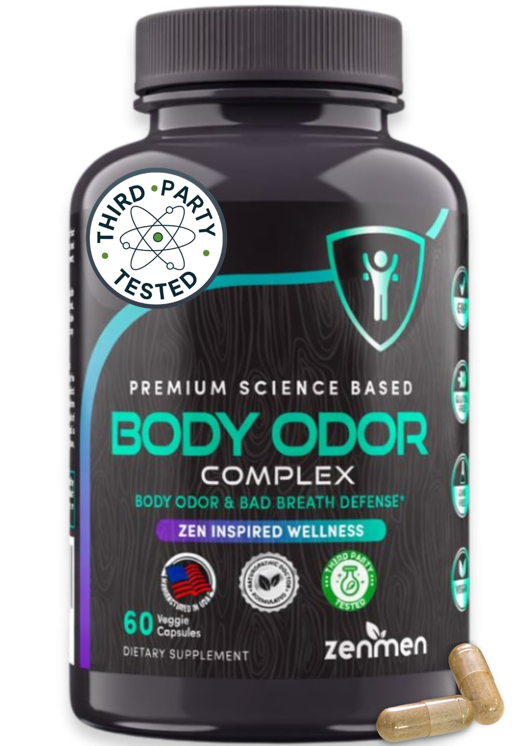 Zenmen Natural Body Odor Eliminator Pills - 60 Vegetarian Capsules