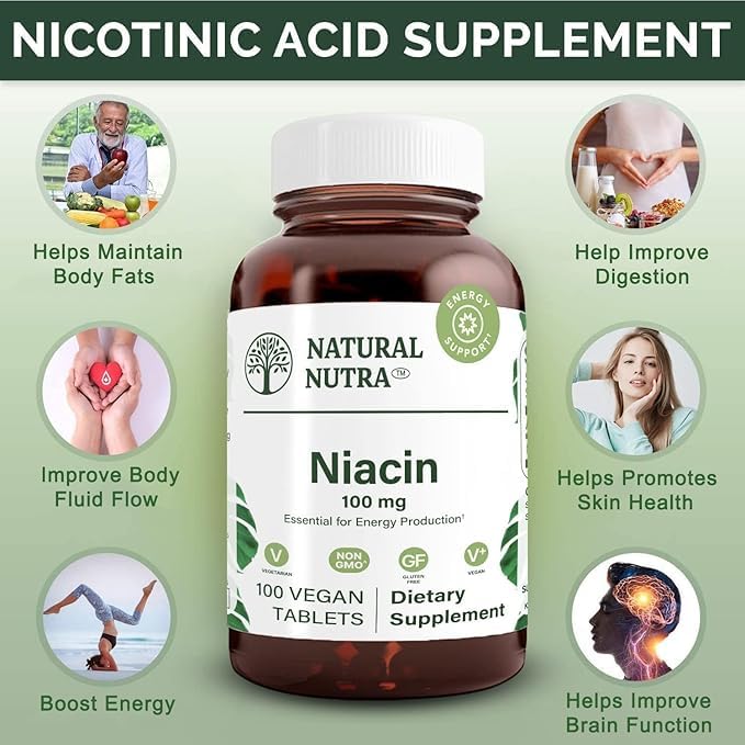 Natural Nutra Niacin Supplement 100 mg for Energy - 100 Tablets - image 3