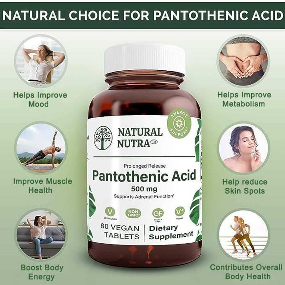 Natural Nutra Pantothenic Acid Vitamin B5 500 mg - 60 Tablets - image 3