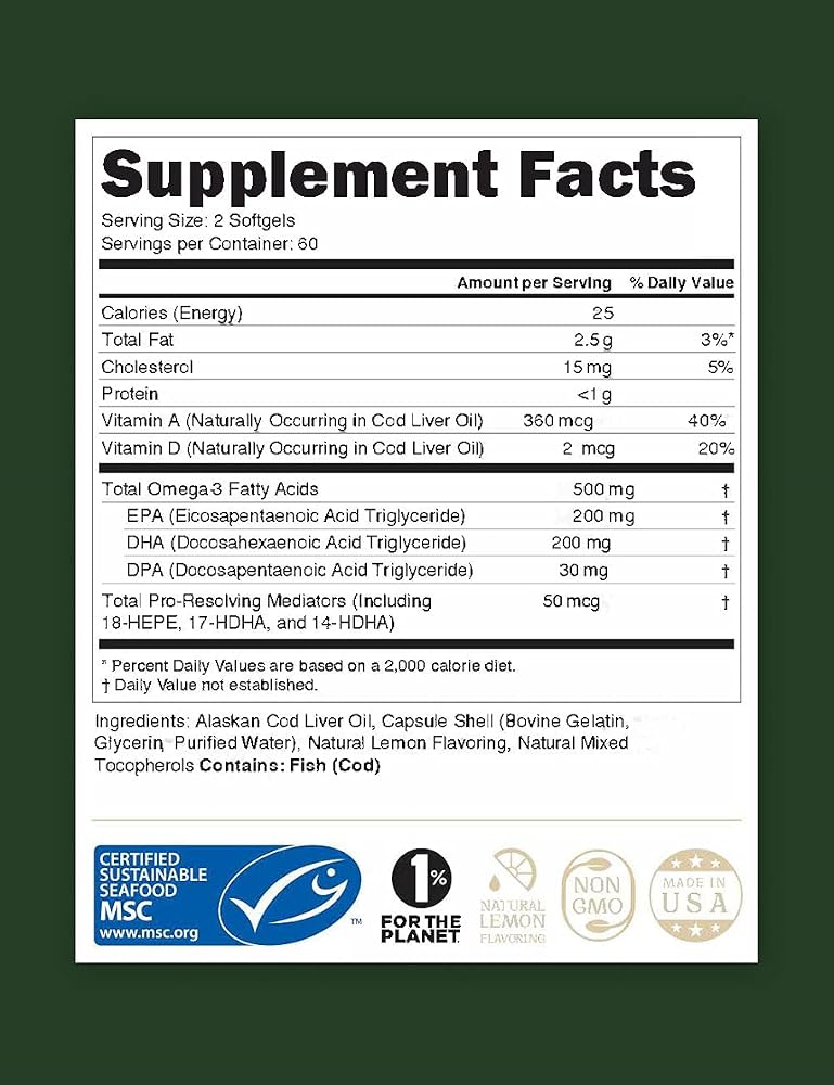 STEWARD Wild-Caught Alaskan Cod Liver Oil - 120 Softgels - image 2
