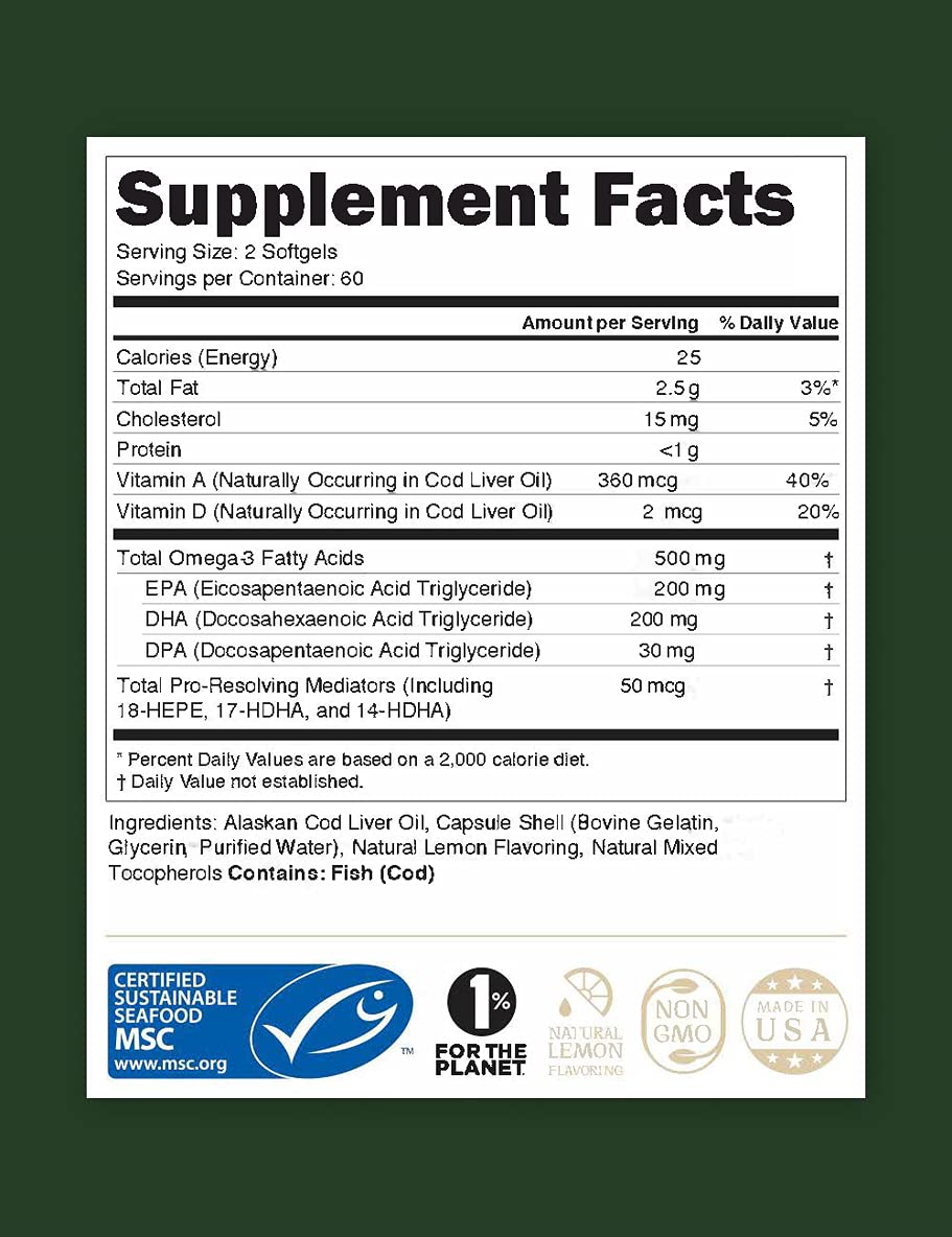 STEWARD Wild-Caught Alaskan Cod Liver Oil - 120 Softgels - image 2