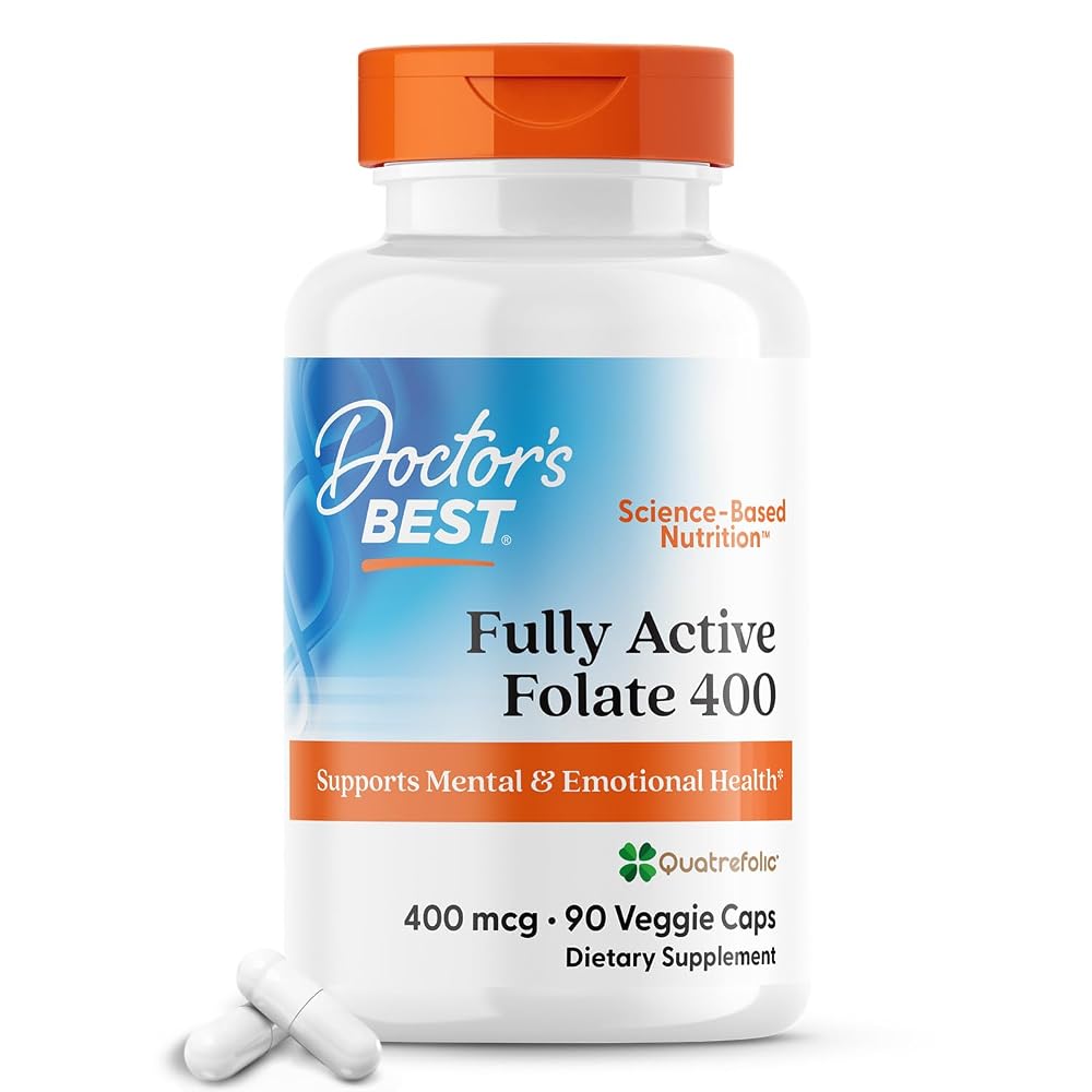 Doctor's BEST Folate Supplement 400 mcg Brain Health - 90 Vegetarian Capsules