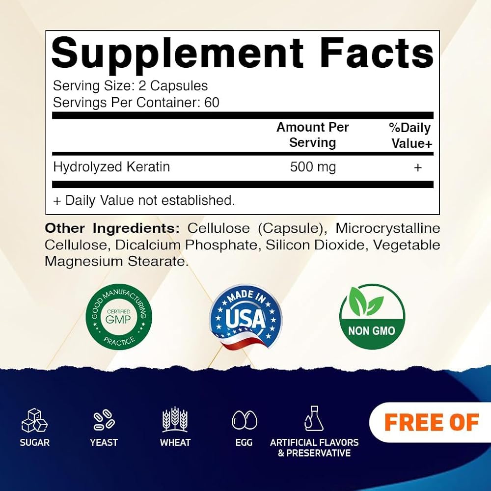Vitamatic Hydrolyzed Keratin 500mg - 120 Vegetarian Capsules - image 2