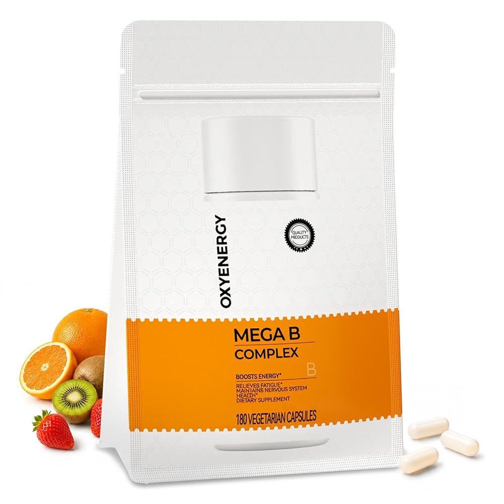 OxyEnergy Mega Vitamin B Complex for Energy & Brain Support - 180 Capsules