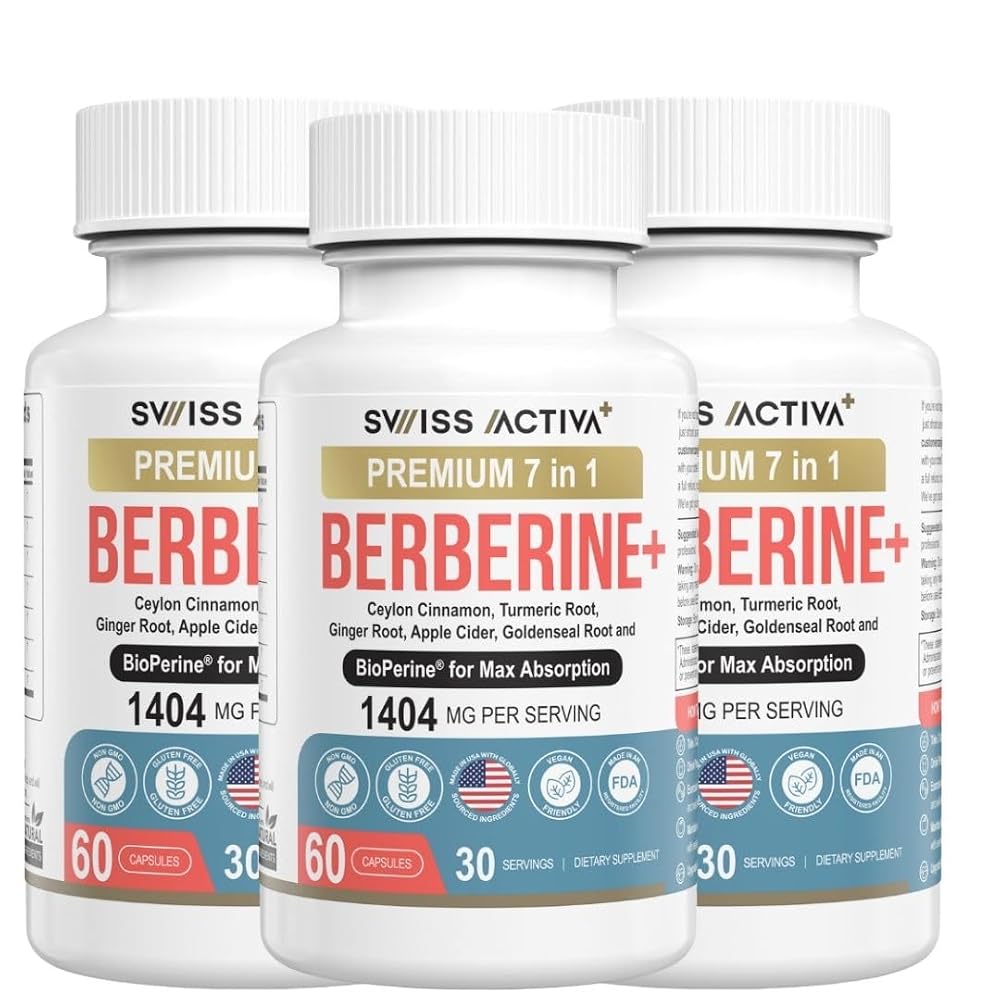 Swiss Activa+ Labs Organic Berberine 7-in-1, Ceylon Cinnamon, Ginger Root | Metabolic & Digestive Support, Turmeric, Apple Cider Vinegar & Bioperine for Absorption, 90 Day Supply