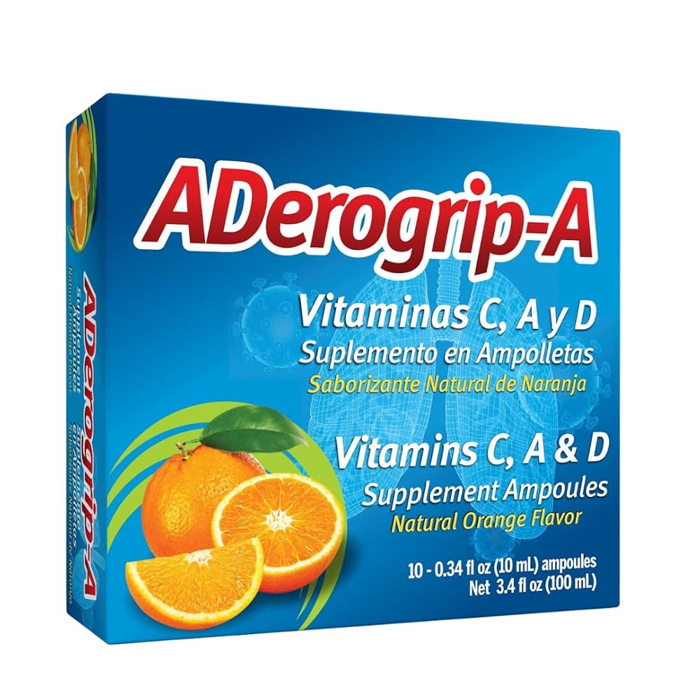 Aderogrip-A Liquid Immune Support Vitamins C A D - 10 Ampoules