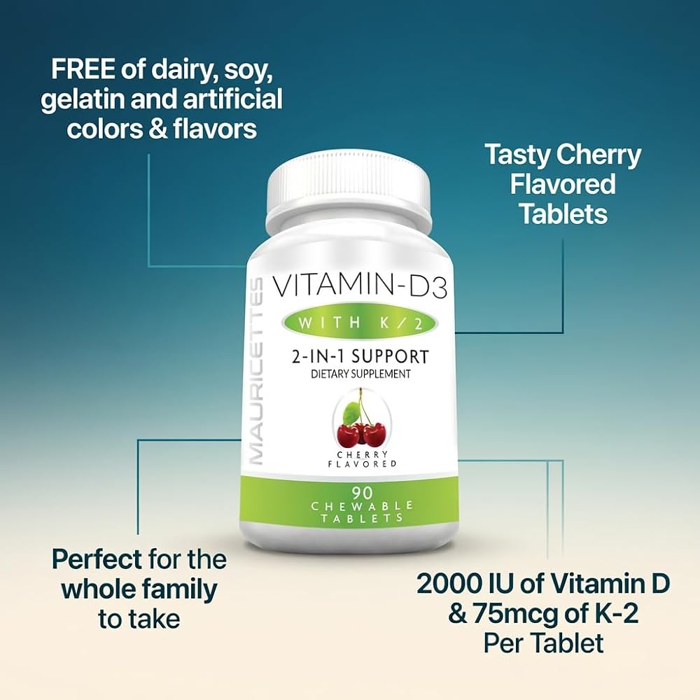 Mauricettes Vitamin D3 + K2 Chewable Tablets 2000 IU - 90 Tablets - image 3
