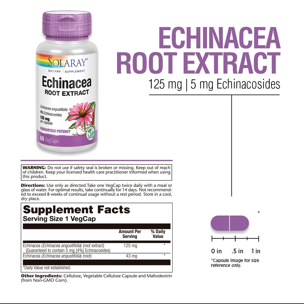 SOLARAY Echinacea Angustifolia Root Extract 125 mg - 60 Vegetarian Capsules - image 3