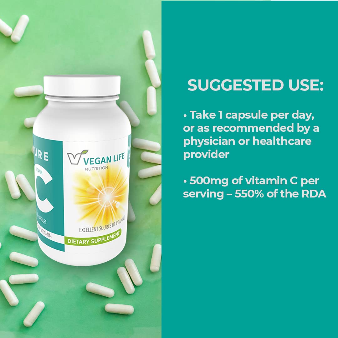 Vegan Life Nutrition Pure Vitamin C Supplement Immune Support - 120 Capsules - image 2