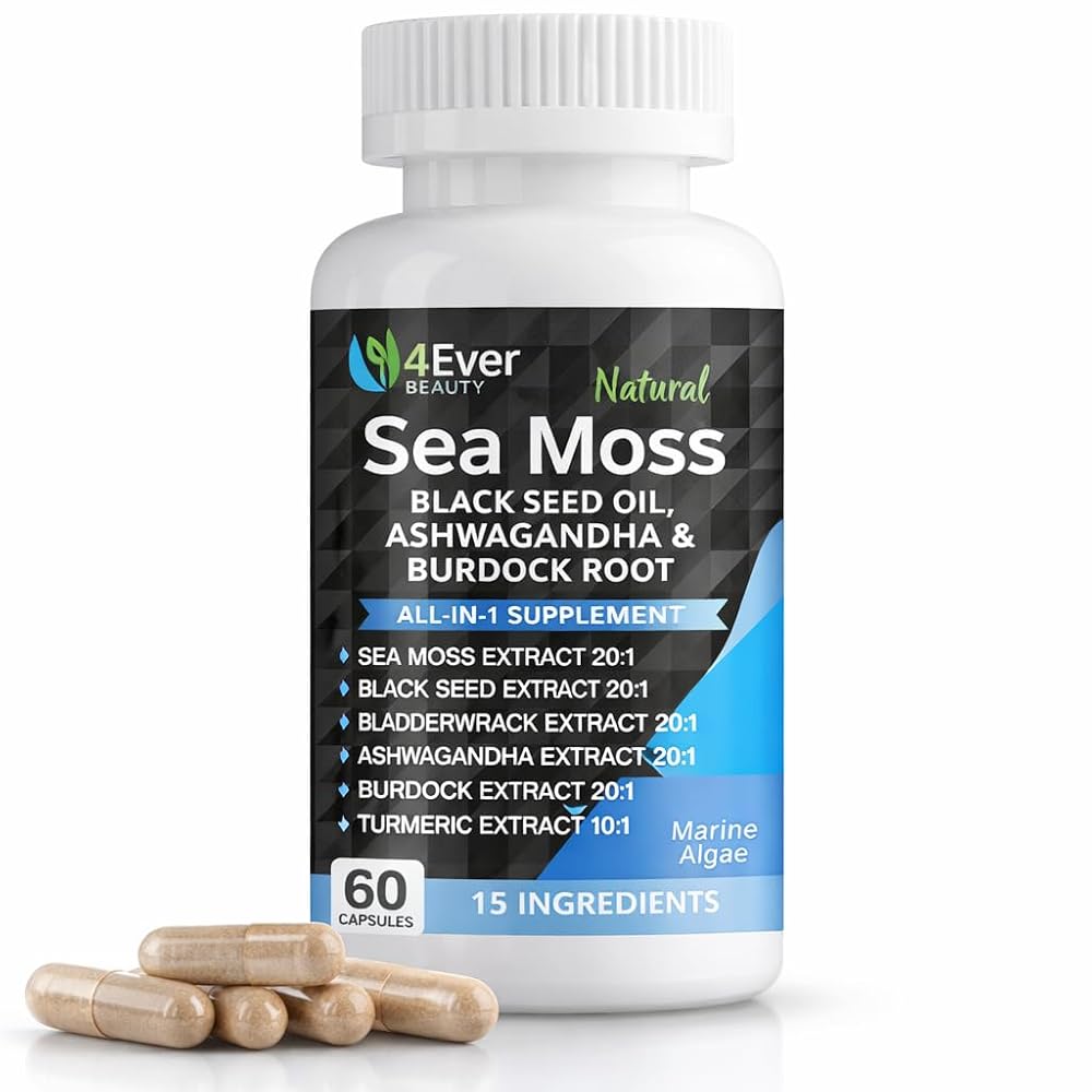 4Ever Beauty Sea Moss Capsules with Black Seed Oil & Ashwagandha - 60 Capsules