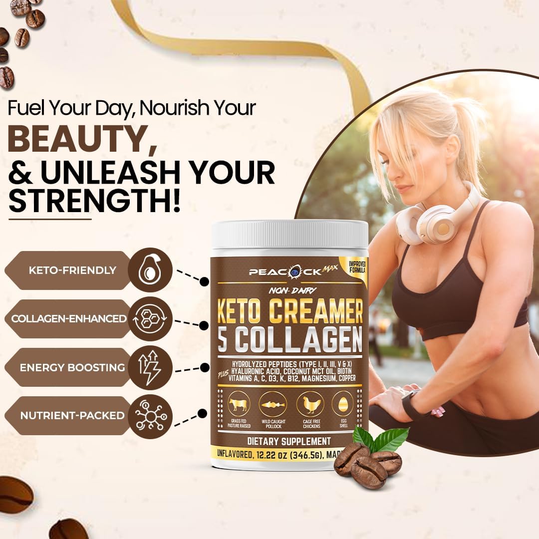 Peacock Max Collagen Coffee Creamer Powder, Keto MCT - 12.2 oz - image 2