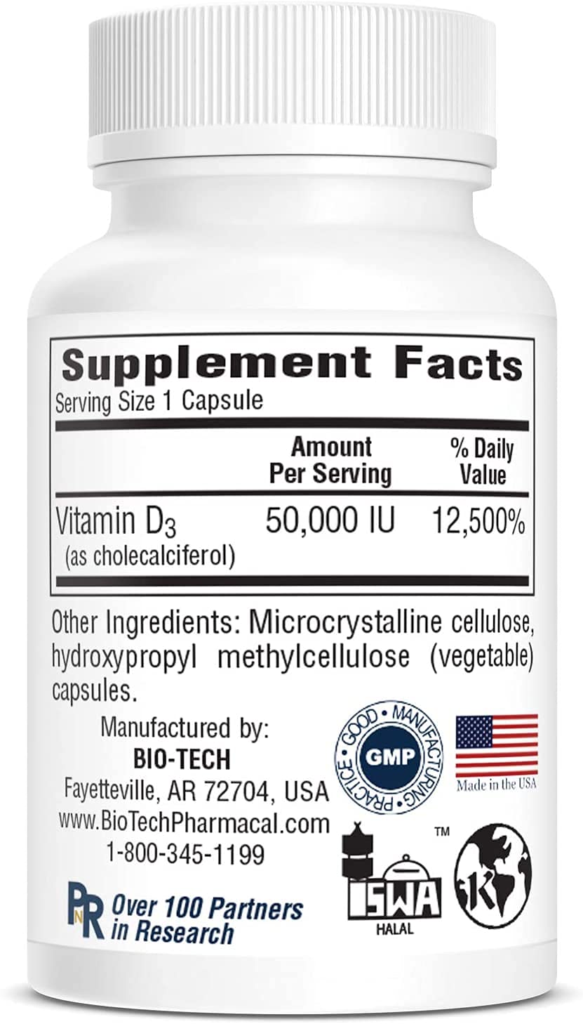 Bio-Tech Pharmacal D3-50 50,000 IU Vitamin D3 - 100 Vegetarian Capsules - image 4