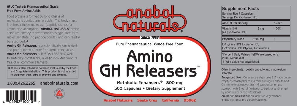 Anabol Naturals Amino GHReleasers Pre-Workout Amino Acid - 500 Capsules - image 2