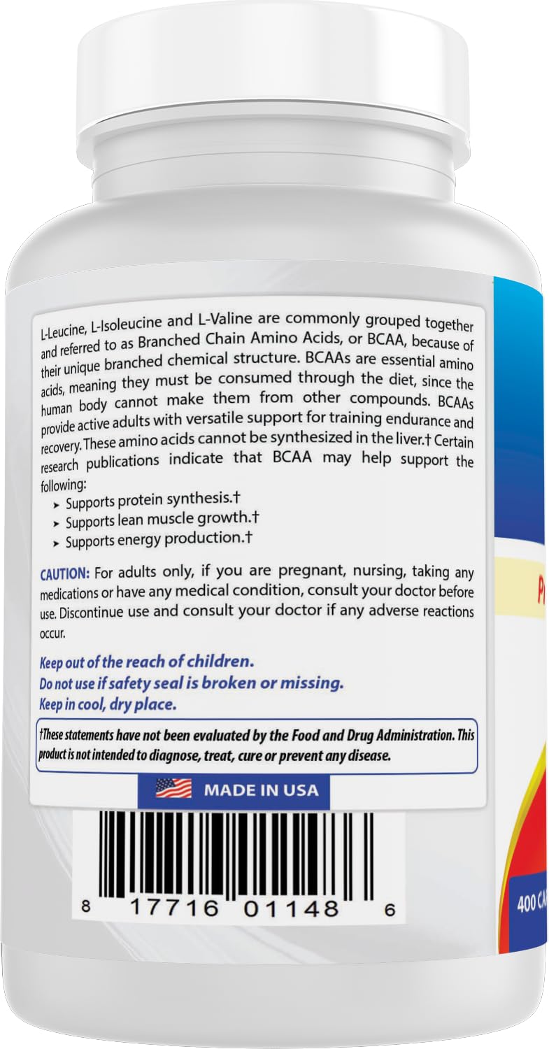 Best Naturals BCAA Branch Chain Amino Acid 3200mg - 400 Capsules - image 7