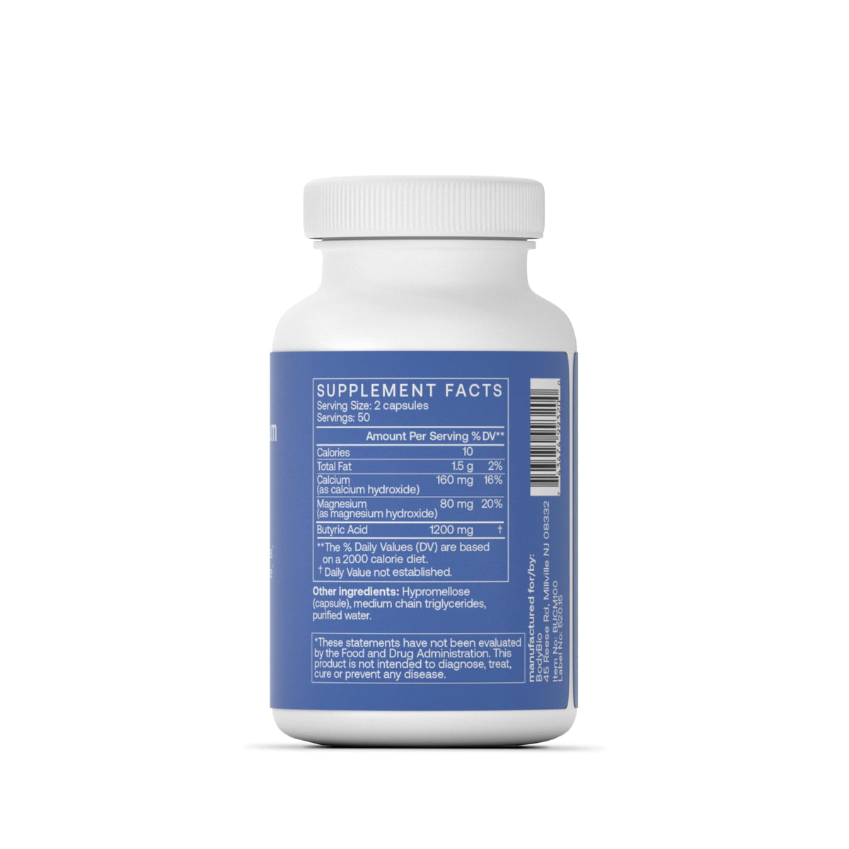BodyBio Butyrate Calcium Magnesium Postbiotic - 100 Capsules - image 2