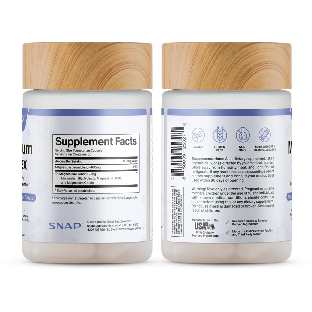 Snap Supplements Triple Magnesium Complex for Sleep & Relaxation - 60 Capsules - image 9