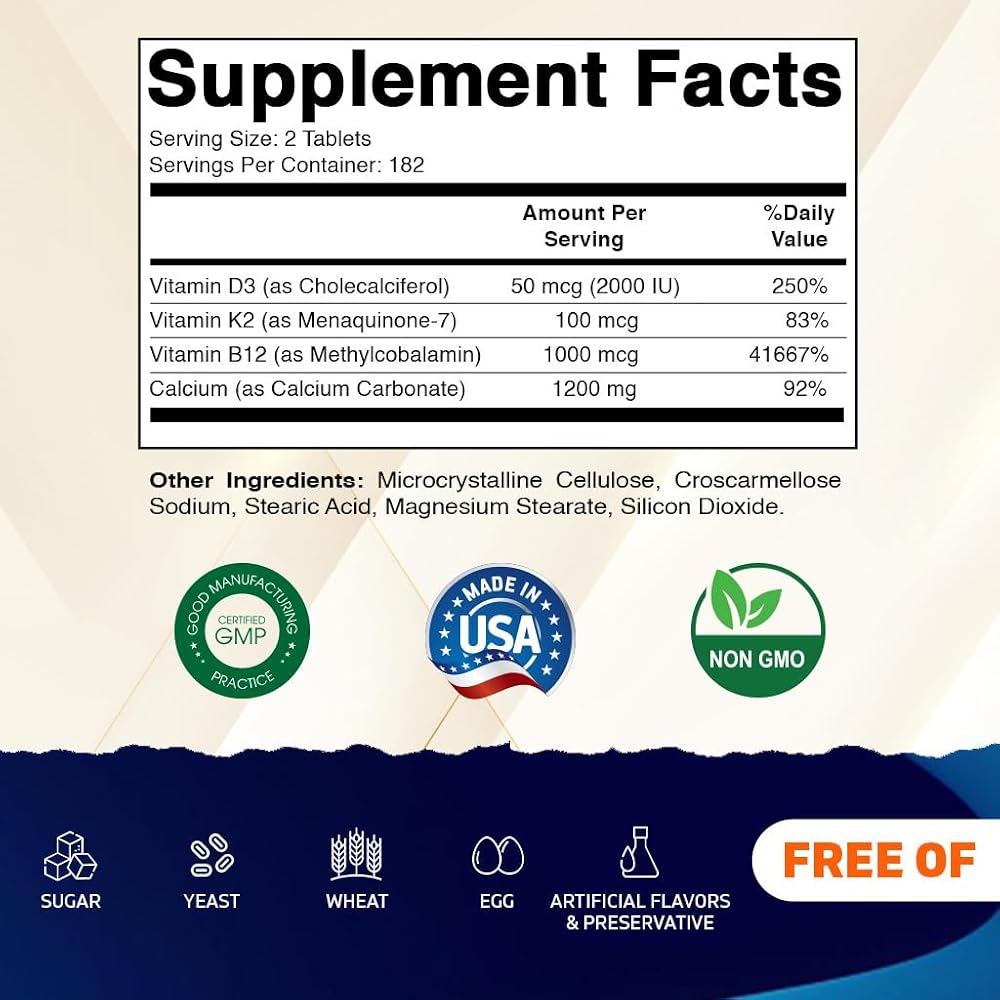Vitamatic Calcium 1200mg with D3, K2 & B12 - 365 Tablets - image 2