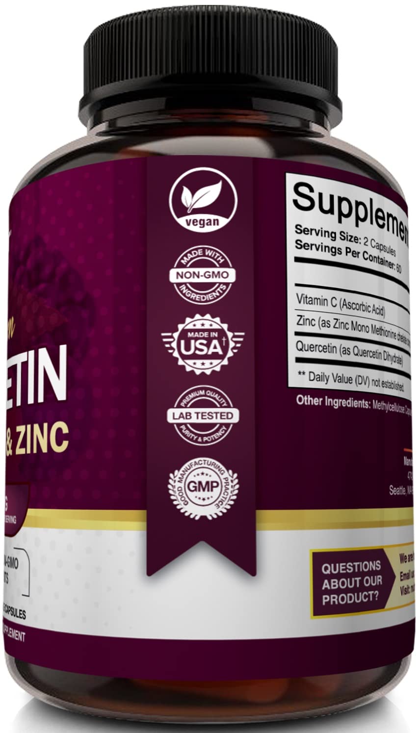 NutriFlair Quercetin 1200mg with Vitamin C and Zinc - 120 Capsules - image 4