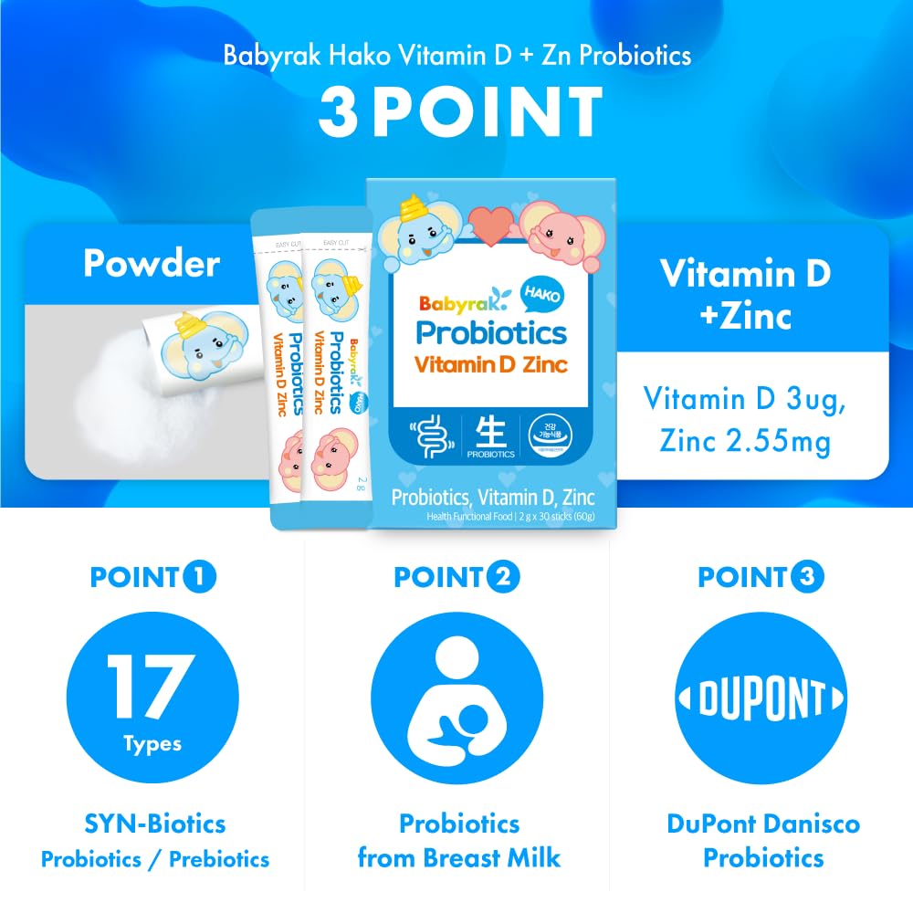 babyrak Hako Vitamin D + Zn Probiotics Powder - 30 Sticks - image 3