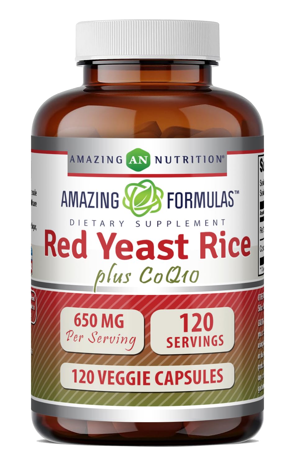 Amazing Nutrition Red Yeast Rice 600 mg Plus CoQ-10 - 120 Capsules