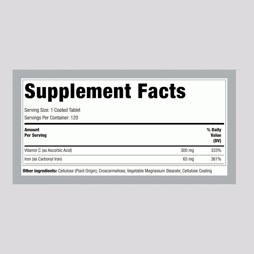 Piping Rock Iron Supplement 65 mg with Vitamin C - 120 Tablets - image 2