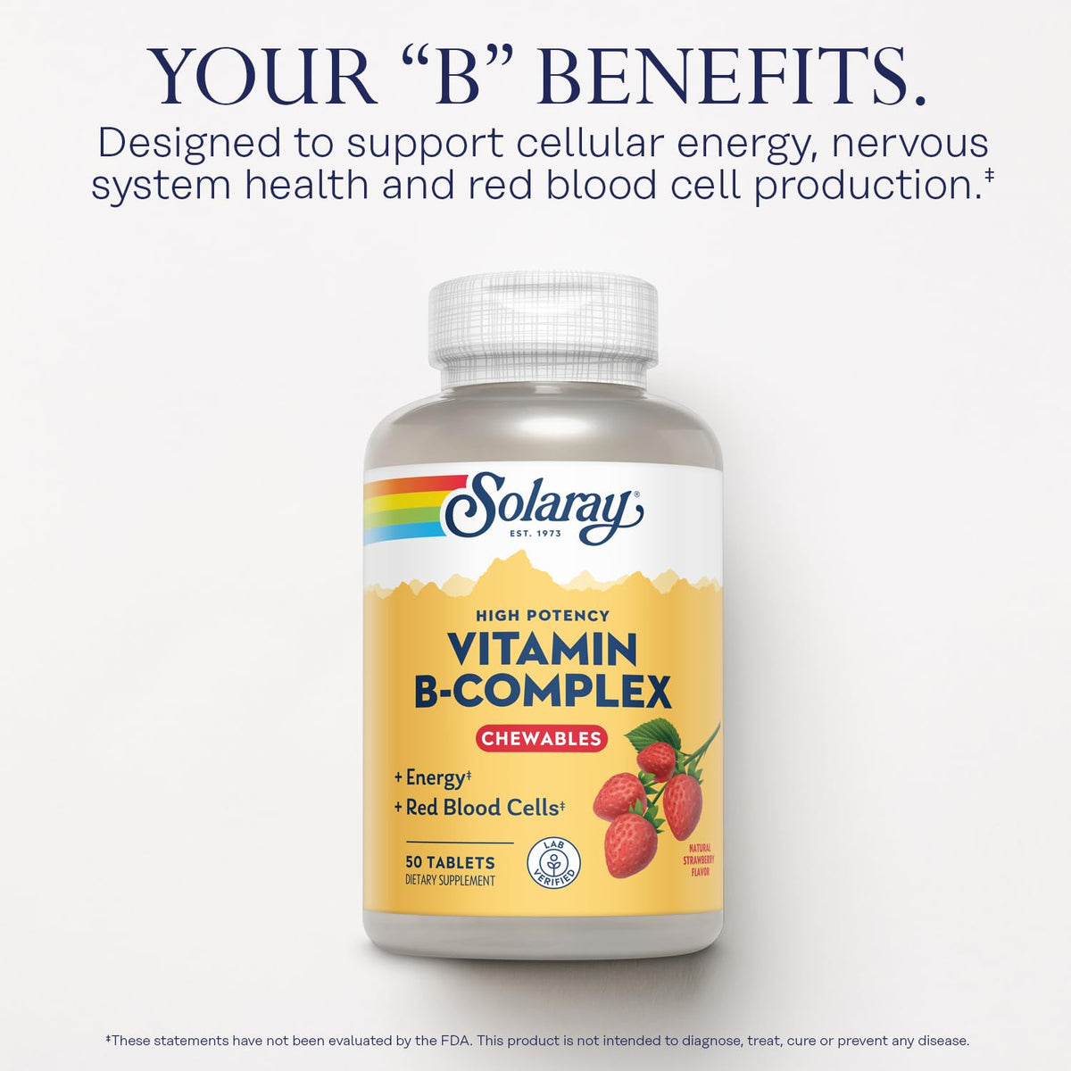 SOLARAY Vitamin B-Complex Chewables Strawberry for Energy - 50 Tablets - image 3