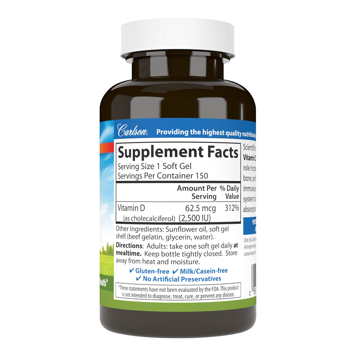 Carlson Vitamin D3 2500 IU Immune Support - 150 Softgels - image 2