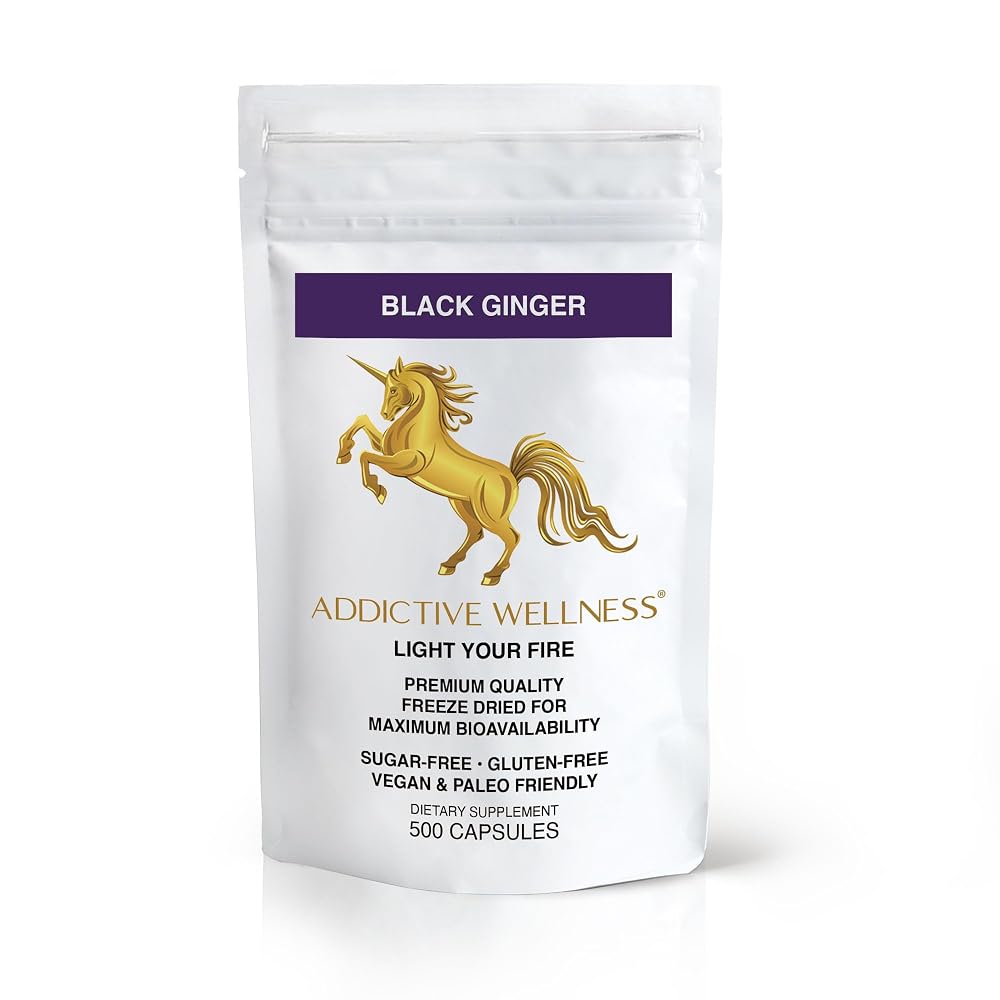 Addictive Wellness Black Ginger Capsules Energy Support - 500 Count