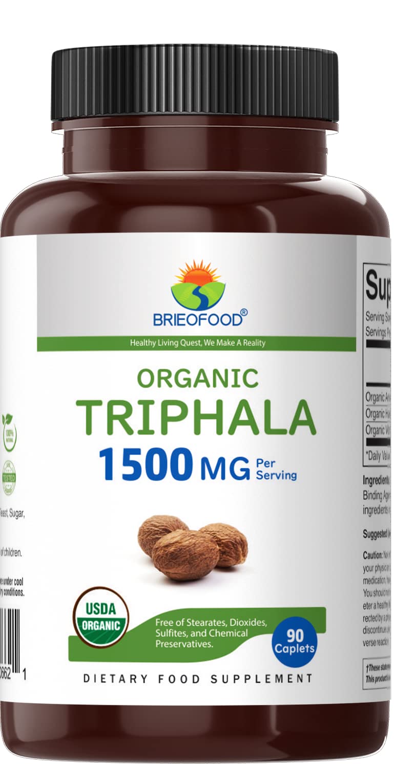 Brieofood Organic Triphala 1500mg - 90 Vegetarian Tablets - image 2