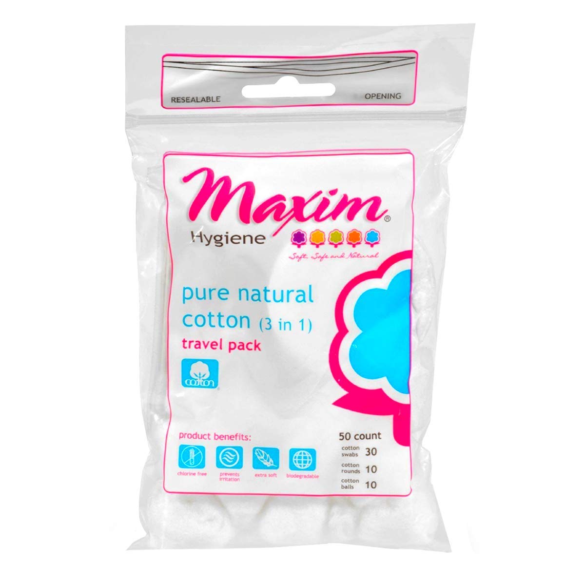 Maxim Natural Cotton Travel Pack 3-in-1 - 50 Count